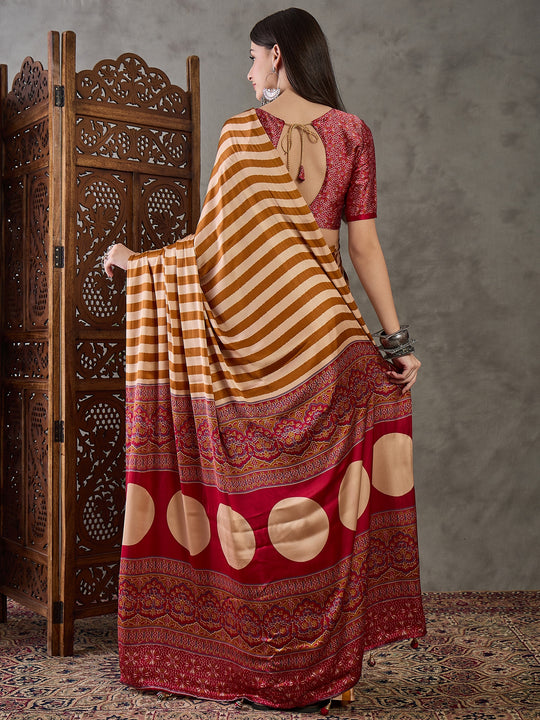 Yellow Semi Modal Saree With Blouse Piece