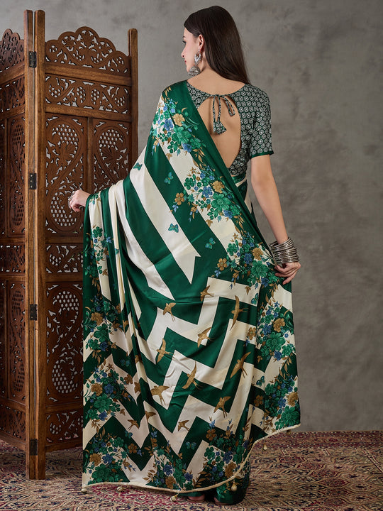 Green Semi Modal Saree With Blouse Piece