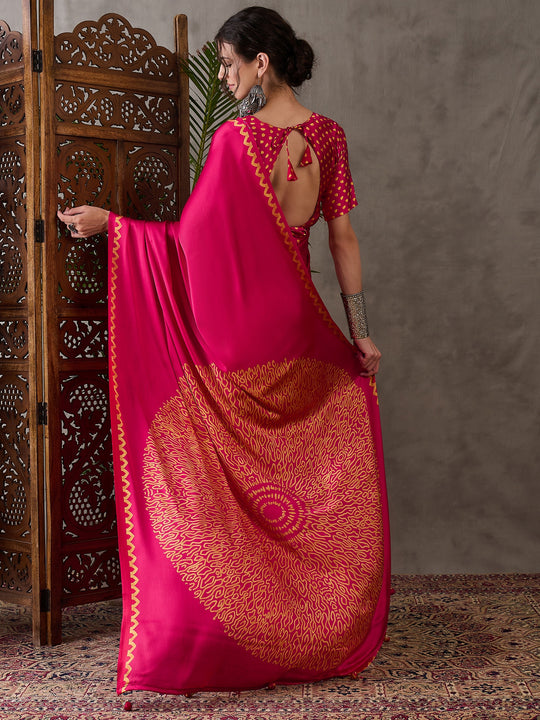 Pink Semi Modal Saree With Blouse Piece