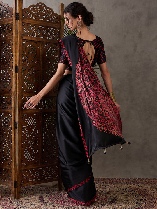Black Semi Modal Saree With Blouse Piece