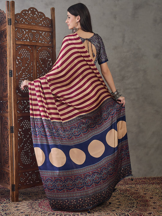 Wine Semi Modal Saree With Blouse Piece