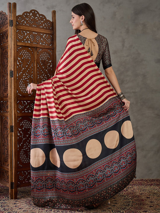 Red Semi Modal Saree With Blouse Piece