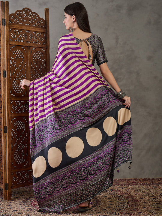 Purple Semi Modal Saree With Blouse Piece