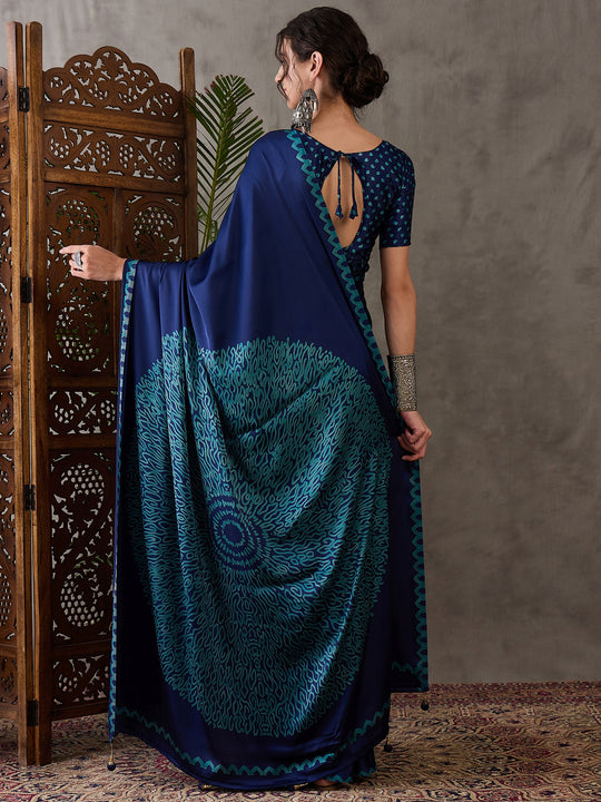 Blue Semi Modal Saree With Blouse Piece