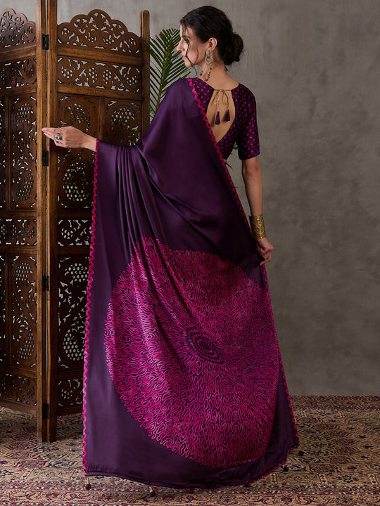 Purple Semi Modal Saree With Blouse Piece