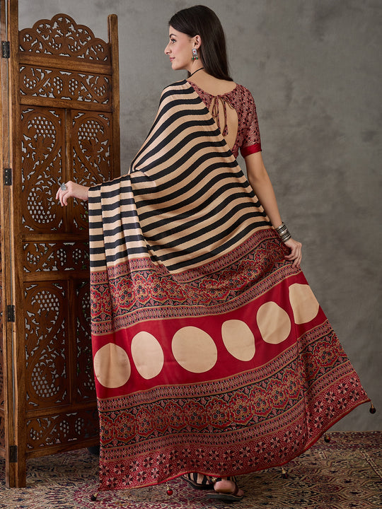 Black Semi Modal Saree With Blouse Piece