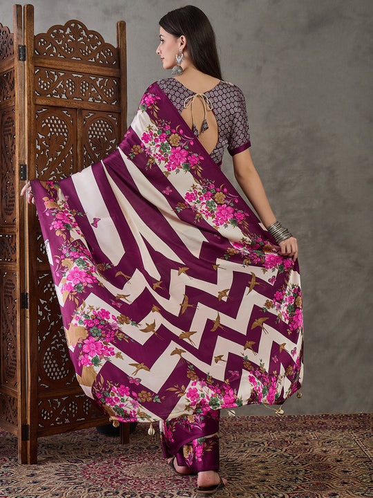 Wine Semi Modal Saree With Blouse Piece