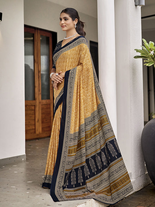 Light Yellow Mulmul Cottons Saree With Blouse Piece