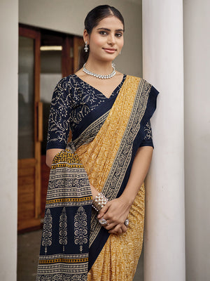 Light Yellow Mulmul Cottons Saree With Blouse Piece