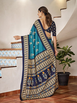 Sky Blue Mulmul Cottons Saree With Blouse Piece
