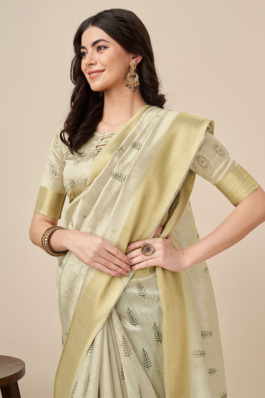 Beige Silk Saree With Blouse Piece