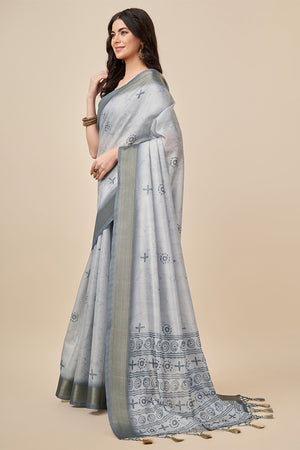 Grey Silk Saree With Blouse Piece