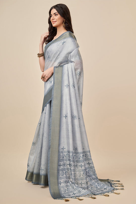 Grey Silk Saree With Blouse Piece