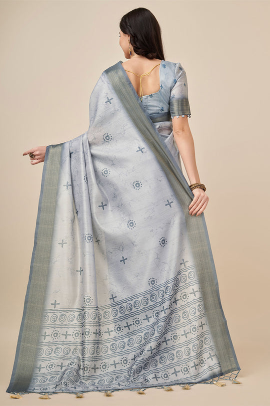 Grey Silk Saree With Blouse Piece