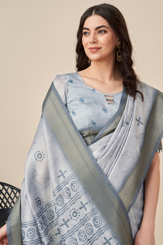 Grey Silk Saree With Blouse Piece
