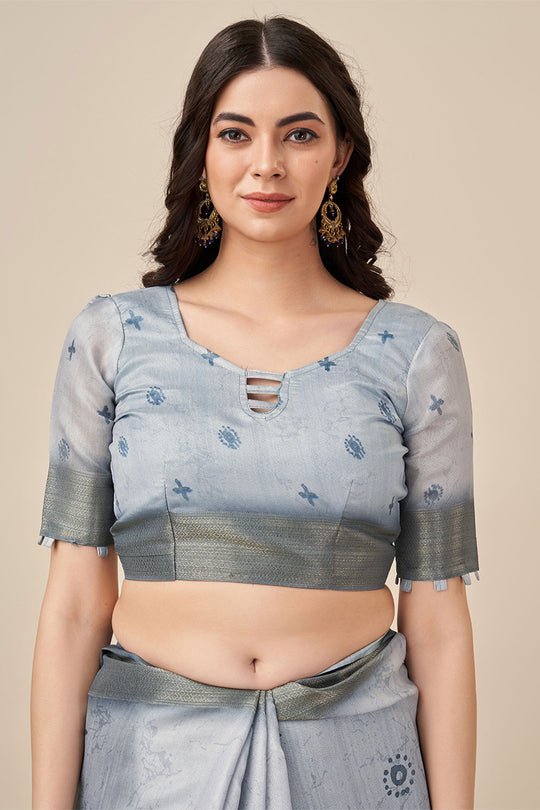 Grey Silk Saree With Blouse Piece