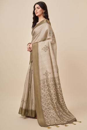 Khaki Silk Saree With Blouse Piece