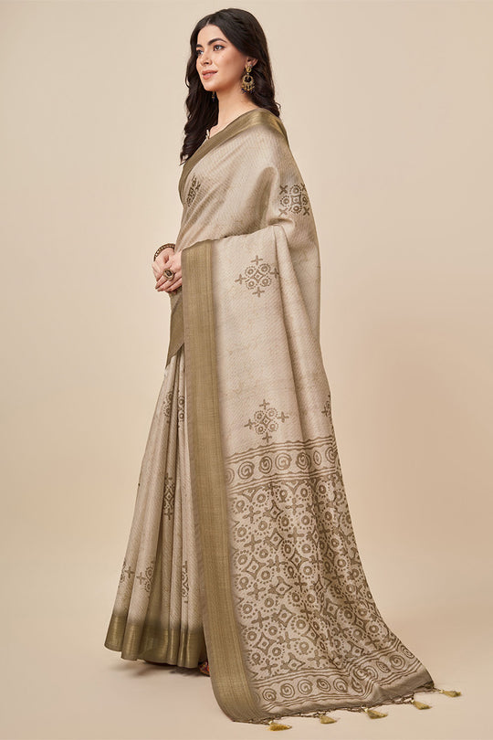 Khaki Silk Saree With Blouse Piece