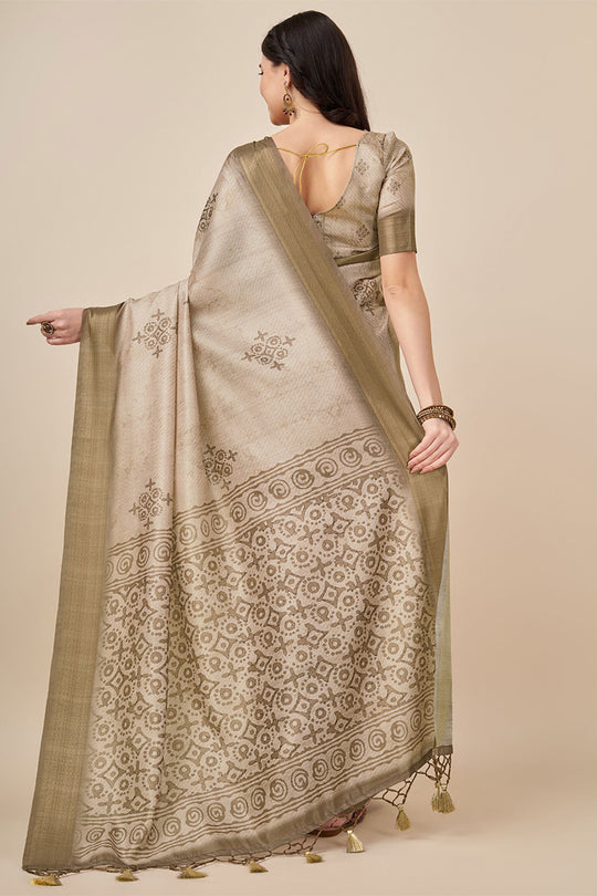Khaki Silk Saree With Blouse Piece