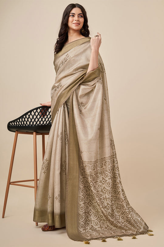 Khaki Silk Saree With Blouse Piece