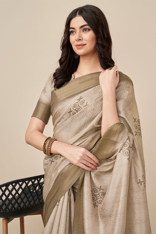 Khaki Silk Saree With Blouse Piece