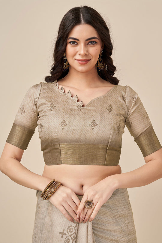 Khaki Silk Saree With Blouse Piece