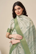 Green Silk Saree With Blouse Piece