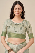 Green Silk Saree With Blouse Piece