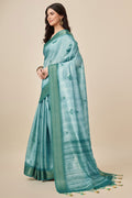 Teal Silk Saree With Blouse Piece