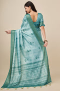 Teal Silk Saree With Blouse Piece