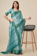 Teal Silk Saree With Blouse Piece