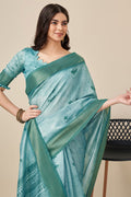 Teal Silk Saree With Blouse Piece