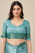 Teal Silk Saree With Blouse Piece