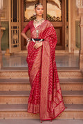 Deep Red Banarasi Silk Saree