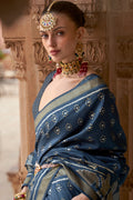 Dusky Blue Banarasi Silk Saree