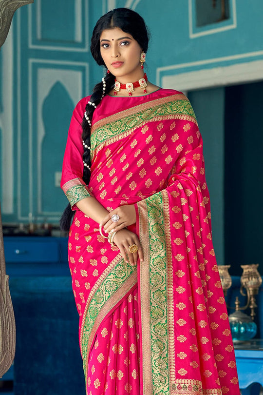 Vivid Pink Banarasi Saree