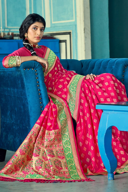 Vivid Pink Banarasi Saree
