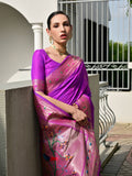 Purple Paithani Silk Saree With Blouse Piece