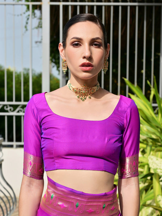 Purple Paithani Silk Saree With Blouse Piece