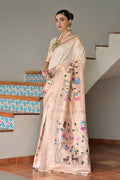 Cream Paithani Silk Saree With Blouse Piece
