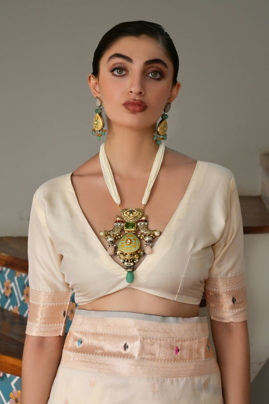 Cream Paithani Silk Saree With Blouse Piece