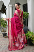 Pink Paithani Silk Saree With Blouse Piece