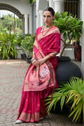 Pink Paithani Silk Saree With Blouse Piece