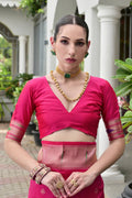Pink Paithani Silk Saree With Blouse Piece
