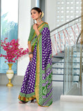 Purple Pure Cotton Mulmul Buti Hand Block Print With Hevay Zari Bodar Saree With Blouse Piece