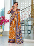 Mustard Pure Cotton Mulmul Buti Hand Block Print With Hevay Zari Bodar Saree With Blouse Piece