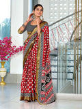 Red Pure Cotton Mulmul Buti Hand Block Print With Hevay Zari Bodar Saree With Blouse Piece