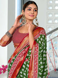 Green Pure Cotton Mulmul Buti Hand Block Print With Hevay Zari Bodar Saree With Blouse Piece