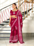 Red Batik Block Print Mulmul Cotton Saree With Blouse Piece