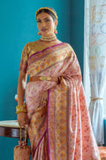 Pink Banarasi Silk Saree With Blouse Piece